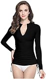 ILISHOP Women's UV Sun Protection Long-Sleeve Rash Guards Black M-US6