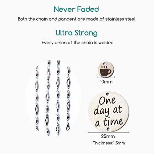 Crimmy - Fashion ID Necklace Lanyards for Women - Stainless Steel Chain ID Badge - Inspirational Pendant Necklace Lightweight ID Holder 34'' - Non Breakaway (one day at a time)