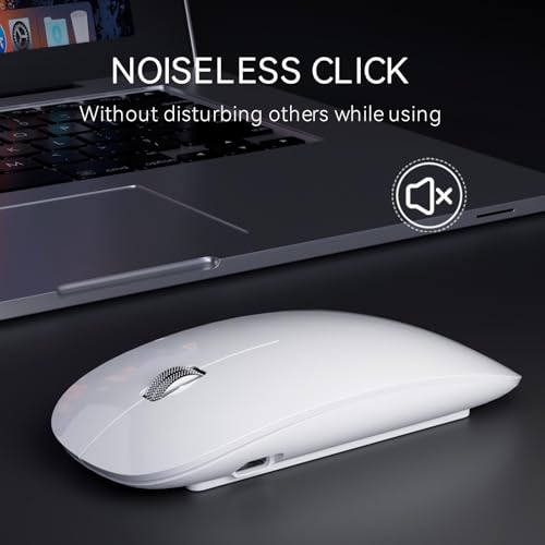 Uiosmuph U58 Wireless Rechargeable Optical Mouse, 2.4G Silent Wireless Mouse Ultra Portable with USB Nano Receiver and Type-C Adapter for PC/Tablet/Laptop (White)