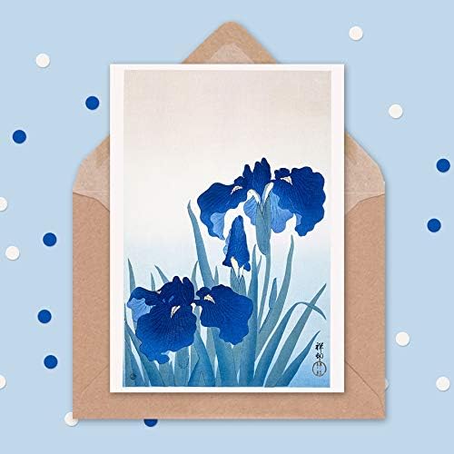Wee Blue Coo Iris Flowers Ohara Koson Greeting Card With Envelope Inside Premium Quality, 17.5 x 12.5 cm - Image 4