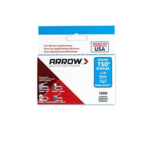 Arrow 508M1 Heavy Duty T50 Monel Rustproof Staples - 1/2" Leg, 3/8" Crown, 1000-Pack For Marine Use, USA Made