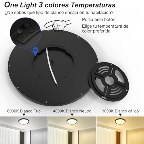 30 cm Lampara de Techo LED, 24W Redonda Plafon Modernas de 3000 k a 6500 k,Temperatura de Color Ajustable, Lámpara para Baño Techo Impermeable para Pasillo/Armario/Baño/Sala