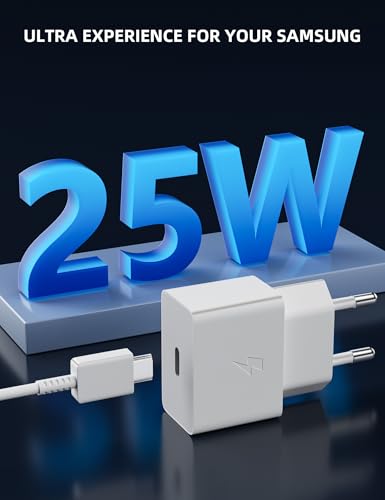 25W USB C Charger for Samsung Galaxy A17 A16 A56 A36 A26 S26 A35 S25 Edge S24 S23 S22 S21 S20 S10 Z Flip 7 with 1 M Cable, USBC Charging Socket Power Supply Type C Plug Charging Adapter