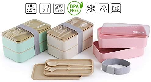 Home Kraft UK® Bento Lunch Box 1000ml Reusable Cutlery & Eco-Friendly Microwave Dishwasher Safe - Green