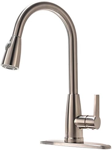 Hotis Best Contemporary Pull Out Touch single lever Prep Sprayer Brushed Nickel Stainless Steel Single Handle Pull Down Kitchen Sink Faucet, Spot Resist Stainless