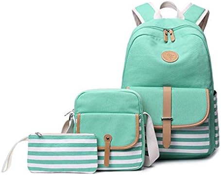 LAOMAUTO Girls Backpack Set, 3 Sets Causal Travel Canvas Rucksack Backpacks for Girls School Bookbags 6 Colors (Green1)