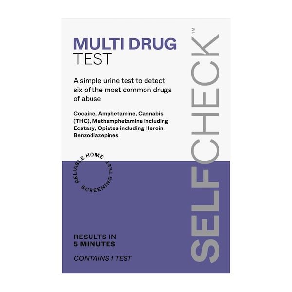 SELFCHECK Multi Drug Test - 6 in 1 Cocaine, Amphetamine, Cannabis, Methamphetamine incl. Ecstasy and Opiates incl. Heroin, Benzodiazepines, Freephone Customer Help Line