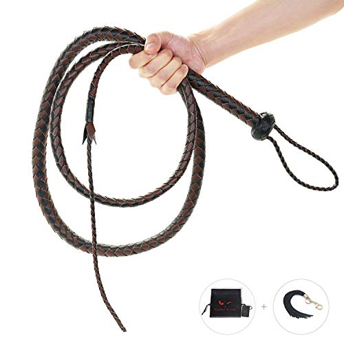 SCARLET KITTEN Cowboy Whip Cat Woman Long Whips Costumes Supplies for Halloween Costume Accessories 5.3ft/1.6m, Black & Brown - Thumbnail 2