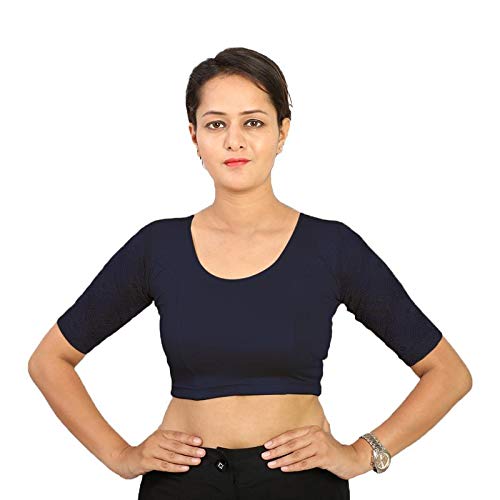 Womens Lycra Plain Readymade Blouse With Net Sleeves/Stretchable blouse for womens