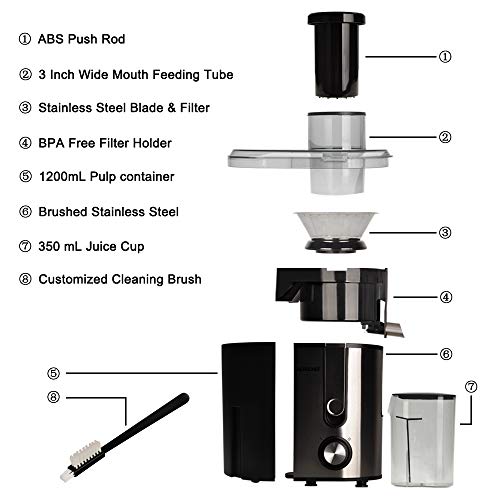 Centrifugal Juicer Machine, HERRCHEF 600W Compact Juice Extractor, BPA Free Dual Speeds Stainless Steel Juice Maker for Fruit and Vegetables, Detachable and Easy to Clean Orange Juicer (Middle) - Thumbnail 3