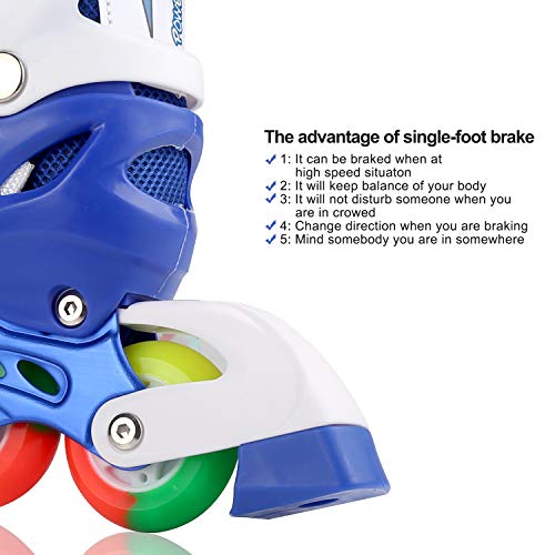JIFAR Youth Children's Inline Skates for Kids, Adjustable Roller Blades with Light Up Wheels for Girls Boys, Indoor&Outdoor Ice Skating Equipment Medium Size(2-5 US), Blue