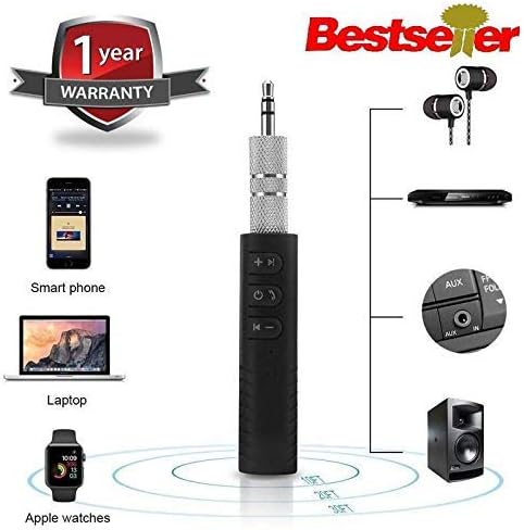 Quastro BT450 Wireless Bluetooth Receiver 3.5mm Jack Stereo Bluetooth Audio Music Receiver Adapter For Speaker Car Aux Hands Free Kit Compatible With All Android, IOS And IOS Devices - Assorted Colour