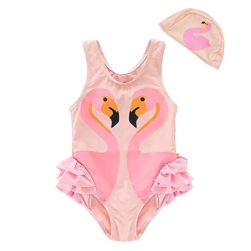 Baby Toddler Girl Unicorn Swimsuit-One Piece Swimwear Infant Sunsuits Bathing Suits (Pink Flamingo, 1-2T) - Thumbnail 7