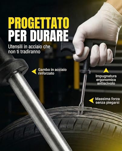 NOOGUI Car Tyre Repair Kit, Repair in 15 Minutes, 1 Unit | Includes 20 Dowels, 2 T-Tools, Gloves and Cutter