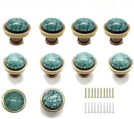 Tonena Antique Green Greenlake Glass Knobs Decorative Knobs and Pulls Knobs Handles for Kitchen Furniture Door Drawer Cabinet Dresser Closet Wardrobe Cupboard Bathroom- Pack of 10