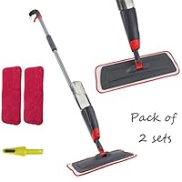 Venetio Premium Spray Mop 2 Reusable Microfiber Pad 360 Degree Rotation Joint for Home Kitchen Hardwood Laminate Wood Ceramic Tiles Floor Cleaning, 700ML, Grey-red(PACK OF 2)