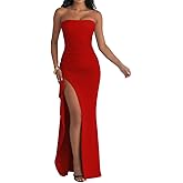 LAGSHIAN Women's Elegant Tube High Split Maxi Dress Strapless Bodycon Ruched Long Formal Evening Dress