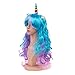 Synthetic Wigs Halloween Unicorn Pony Cosplay Party Long Curly Wigs For Women(colorful horn)