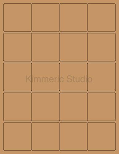 (6 Sheets) 120 2"x2" Blank Square Brown Kraft Stickers for Inkjet & Laser Printers. Size: 8-1/2"x11" Standard Sheets