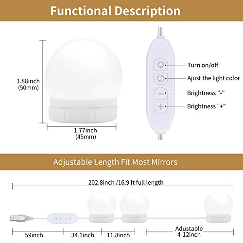 Led-spiegelverlichting Hollywood, 10 dimbare ledlampen, 6500 K, make-up-verlichting, kaptafel-lampen, spiegellampen voor… - Afbeelding 8