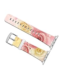 correas de iwatch 42 mm, 42 mm Correa de piel auténtica muñeca correa W), color plateado metal cierre de repuesto para Apple Watch Todos los modelos 42 mm   especail Flores Patrón en su correa, 1