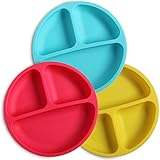 WeeSprout Silicone Divided Toddler Plates - 3 Pack - Easy to Clean - Dishwasher and Microwave Safe - Soft, Skid Resistant and Unbreakable - FDA/LFGB Certified Silicone - Great for Baby or Older Kids