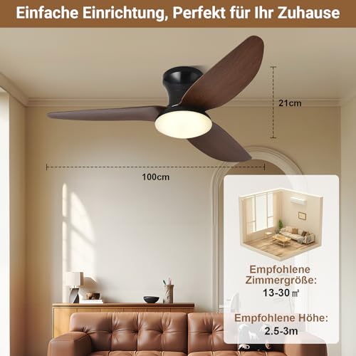 Ceiling Fan with Lighting, Ø100cm App Control & Remote Control, Ceiling Light with Fan, 6 Speed, 3 Variable Colors, Silent DC Motor, Summer-Winter Operation, Timer