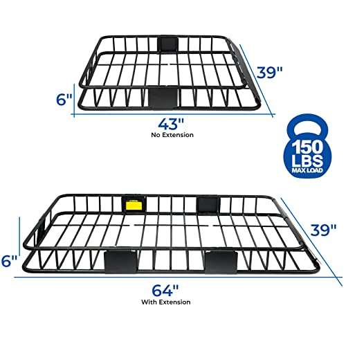 XTruck Steel Roof Rack Cargo Basket; Rooftop Cargo Carrier Luggage Rack