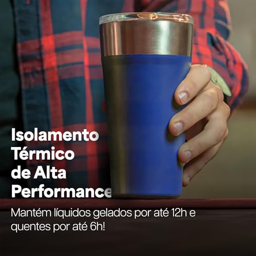 JustGoFit Copo Térmico Portátil em Inox e Acabamento Fosco Azul - 500ml Com Tampa Antivazamento