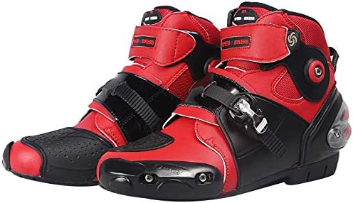 Mylujo Motorcycle Boots Soft Biker Speed Motocross Boots Non-slip Motorcycle Shoes Motorbike Waterproof Boots for Men Boys red 8.5
