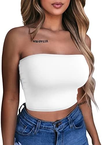 LAGSHIAN Women's Sexy Crop Top Sleeveless Stretchy Solid Strapless