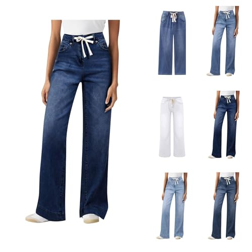 Jeans for Women UK Jeans for Women UK mid Waisted Baggy Stretch Straight Wide Leg Denim Pants Streetwear Elastic mid Waisted Trousers Loose Casual Trousers Travel Boyfriend Jean Womens UK
