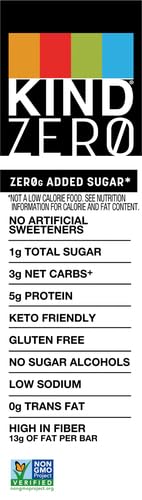 KIND ZERO ADDED SUGAR HEALTHY SNACKS BARS, CARAMEL ALMOND & SEA SALT, GLUTEN FREE, HIGH FIBER, KETO SNACKS, 5G PROTEIN, 5 COUNT