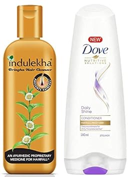 Indulekha Bringha Anti Hair Fall Shampoo, 200ml & Dove Daily Shine Conditioner, 180ml