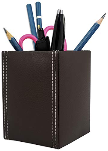 COI Faux Leather Brown Pen/Pencil/Stapler/Sharpener Holder/Desk Organizer/Table Accessories