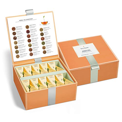 Tea Forte Tea Chest - Caja de Cata de Tés Herbales, Surtido de 40 Infusores Piramidales Hechos a Mano, Incluye Manzanilla, Chai, Menta y Más