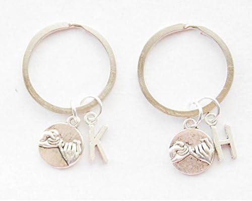 Best Friend Gifts Sister Gifts Pinky Swear Keychain Set of 2 Best Friend Heart Keychains Gifts BFF Keychains Personalized initial monogram (B)