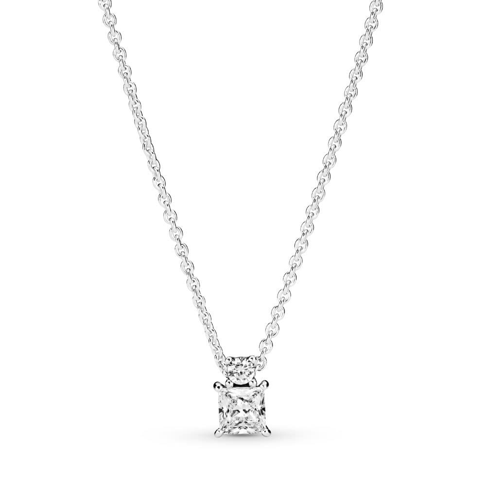 Pandora Timeless Sparkling Round and Square Sterling silver collier with clear cubic zirconia