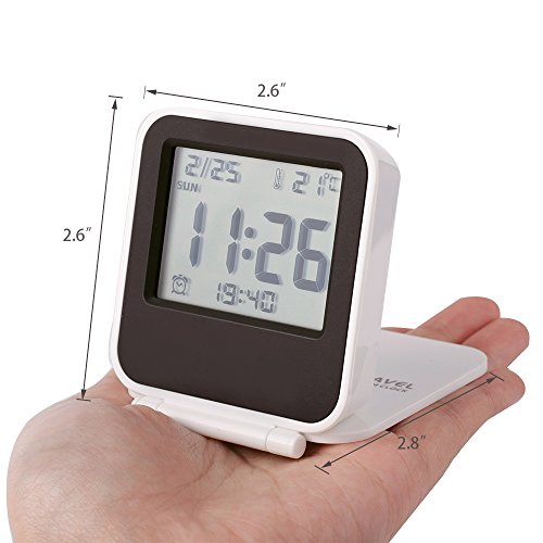 Huasen Mini Small Digital Travel Alarm Clocks Battery Operated with Light Folding,Portable,Pocket Size,Temperature,Black - Thumbnail 4