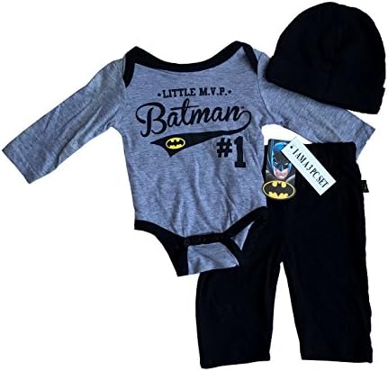 Super Heroes Baby Boy Costume - Jumpsuit - Bodysuit - Onesie WITH PANTS AND HAT (6-9 Months, Batman)