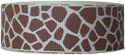 20 Yds Giraffe Print Grosgrain Ribbon, 7/8 Inch Brown / Tan