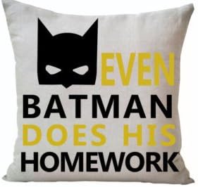 NicholasArt Decorative Throw Pillow Cover Even Batman Does His Homework Batman Boy Room Pillow Cover Learing is Fun Study Room Decor Christmas Gift
