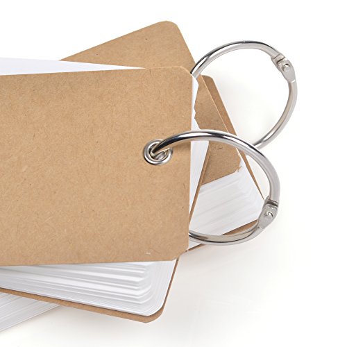 COSMOS Pack of 2 Binder Ring Easy Flip Flash Cards Study Cards, 80 Unruled Blank White Pages