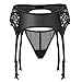 Slocyclub Women High Waist Faux Leather Black Lace Garter Belt Set Black M(US 2-4)