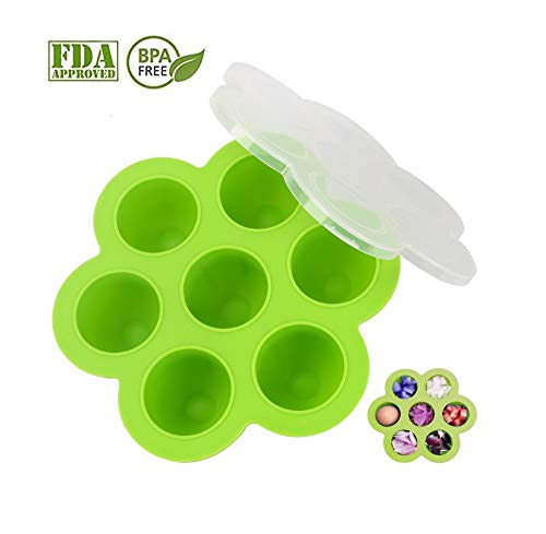 Silicone Egg Bites Molds Instant Pot Accessories, Fits Instant Pot 5,6,8 qt Pressure Cooker, 7Cups Baby Food Storage Freezer Trays with Silicone Clip-On Lid (7 Cups Green - 1 Pack)