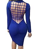 Allegrace Womens Sexy Back Mesh Cross Cut Stretch Bandage Party Evening Dresses Blue L