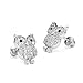 925 Sterling Silver Rhodium Plated Owl Cubic Zirconia Screwback Baby Girls Earrings