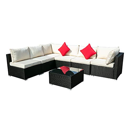 KOOLWOOM Outdoor Patio Furniture Set,Sectional Wicker Sofa Washable Waterproof PE Cushions
