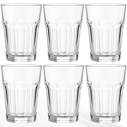 Jogo com 6 Copo de Vidro Grande Bristol Long Drink 410ml - Kit 6 Unidades - Multi Facetado - Elegante, Robusto Vidro 4mm