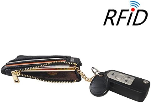 Zipper Key Wallet Leather Credit Card Case Coins Purse with ID Window (Black)